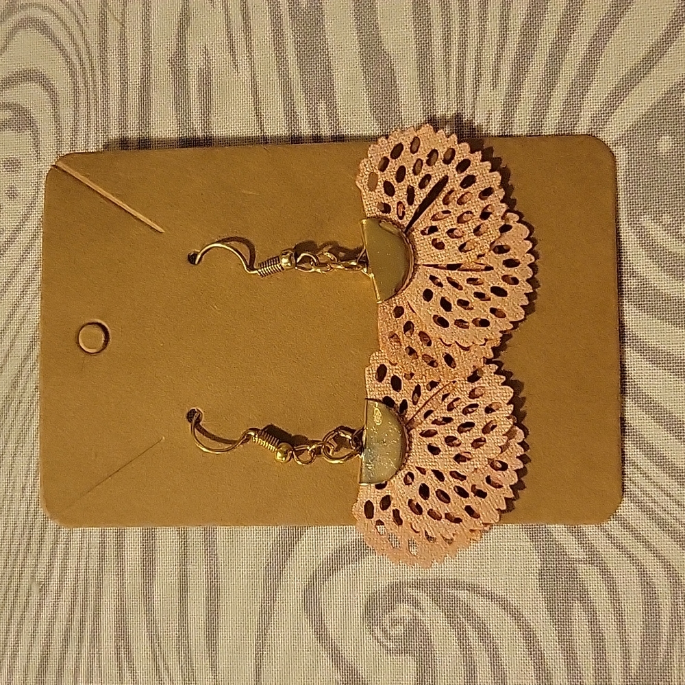 Coral Leather Fan Earring